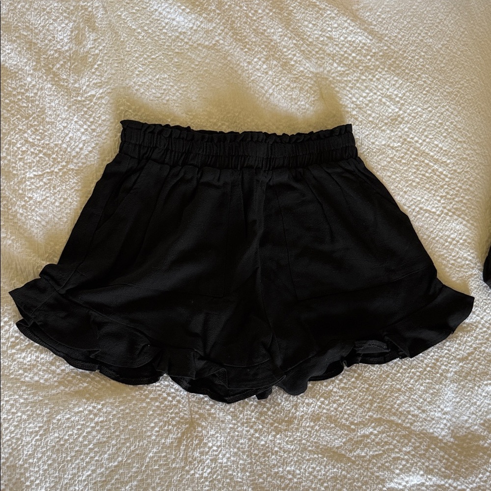 Pink Lily Black High Waist Ruffle Shorts